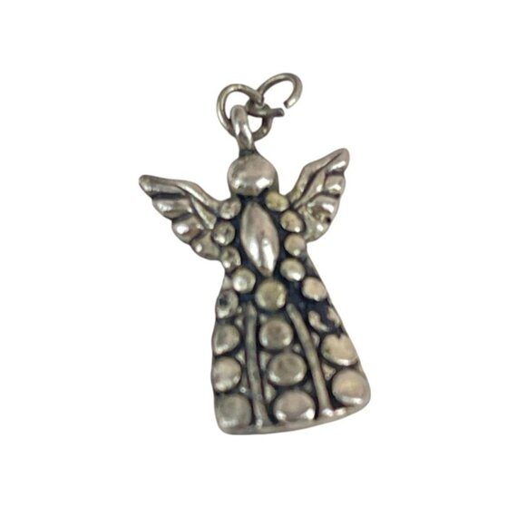 Silver Angel Pendant Charm Textured Design & Loop For Necklace Or Bracelet - Picture 5 of 6
